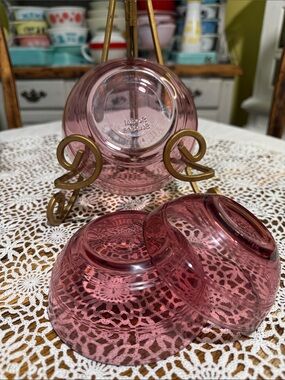 Vintage social studies pink cranberry set of 3 bowls